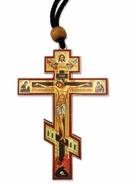Three Barred Orthodox Wooden Small Cross on Rope
