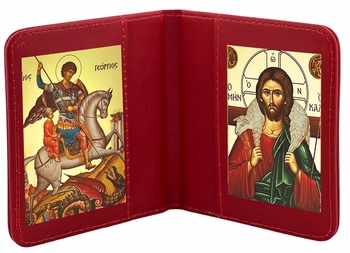 Saint George & Christ The Good Shepherd, Traveling Icon Diptych