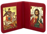 Saint George & Christ The Good Shepherd, Traveling Icon Diptych