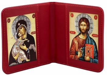 Virgin of Vladimir & Christ The Teacher, Traveling Icon Diptych