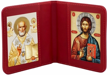 Saint Nicholas & Christ The Teacher, Traveling Icon Diptych