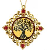 Tree of Life, Jeweled Round Framed Icon with Chain