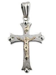 Two Tone Sterling Silver Cross with 14kt Gold Crucifix