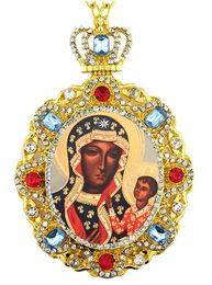 Virgin Mary Czestochowa, Jeweled  Icon Pendant with Chain