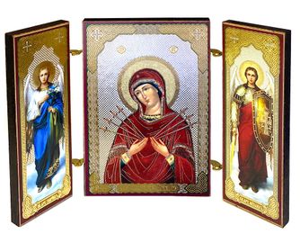 Virgin Mary Seven Arrows / Archangels Michael and Gabriel, Mini Triptych