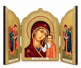 Virgin of Kazan / Archangels Michael and Gabriel, Gold Foil Triptych