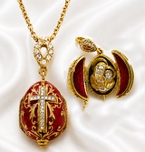 Virgin Mary & Child Locket, Silver, Gold Plated Egg Pendant, Red
