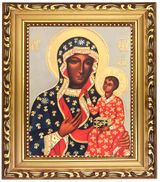 Virgin Mary Czestochowa, Wooden Frame Orthodox Icon with Stand