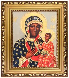 Virgin Mary Czestochowa, Wooden Frame Orthodox Icon with Stand