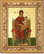 Virgin Mary Enthroned, Wooden Frame Byzantine Icon with Stand
