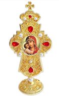 Virgin Mary Feodorovskaya, Jeweled Standing Cross, 7 Inch