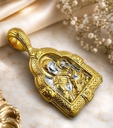 Virgin Mary Hodegetria (Pointing the Way) Sterling Silver, Gold Plated  Pendant