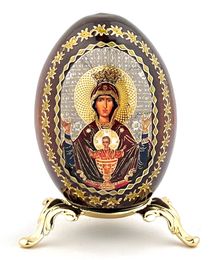 Virgin of the Inexhaustible Cup, Icon Egg on Gold Metal Stand