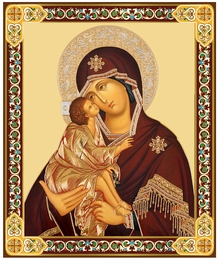 Virgin Mary of Don, Gold Foil Orthodox Icon with Stand 