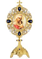 Virgin Mary of Hope Icon in Jeweled Shrine, Blue Crystals