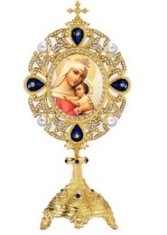 Virgin Mary of Hope Icon in Jeweled Shrine, Blue Crystals