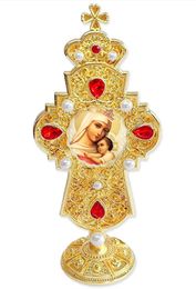 Virgin Mary of Hope, Jeweled Standing Cross, 7 Inch