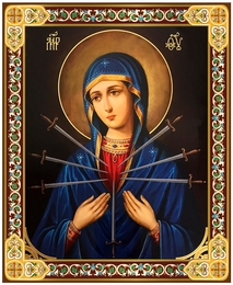 Virgin Mary "The Softener of Evil Hearts",  Orthodox Icon with Stand