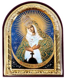 Virgin Mary Ostrobramska, Arched Orthodox Icon with Stand