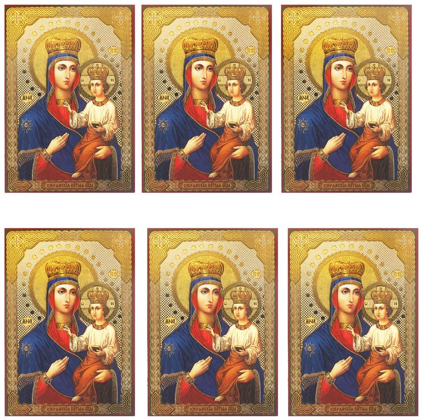 Virgin Mary Ozeryanskaya, Set of 6 Gold Foiled Laminated Cards at