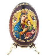 Virgin Mary Perpetual Help Icon Egg on Gold Metal Stand