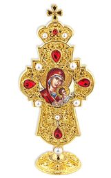 Virgin Mary Perpetual Help, Jeweled Standing Cross, 7 Inch