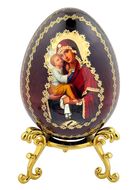 Virgin Mary of Pochaev, Wooden Decoupage Icon Egg with Stand