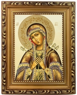 Virgin Mary Seven Arrows, Wooden Frame Orthodox Icon with Stand