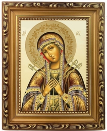 Virgin Mary Seven Arrows, Wooden Frame Orthodox Icon with Stand