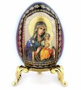 Virgin Mary Eternal Bloom Icon Egg on Gold Metal Stand