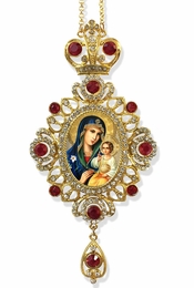 Virgin Mary the Eternal Bloom, Jeweled Icon Ornament / Red Crystals