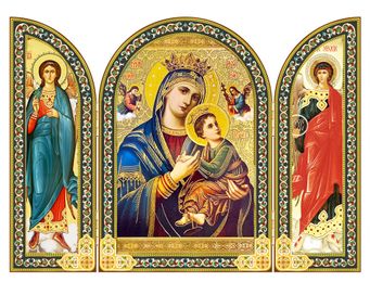 Virgin Mary The Perpetual Help, Icon Triptych With Archangel and Guardian Angel