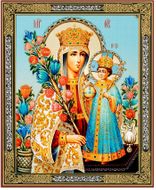 Virgin Mary Unfading Bloom, Gold Foil Orthodox Icon with Stand 