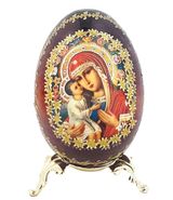 Virgin Mary Zhirovitskaya Icon Egg on Gold Metal Stand