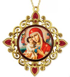 Virgin Mary Zirovitskaya - Flowers, Jeweled Framed Icon with Chain