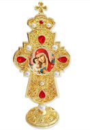 Virgin Mary Zirovitskaya, Jeweled Standing Cross, 7 Inch