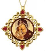 Virgin of Don, Jeweled Round Framed Icon with Chain