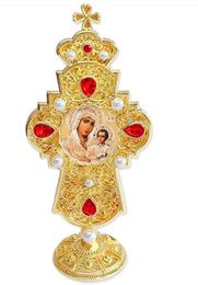 Virgin of Jerusalem, Jeweled Standing Cross, 7 Inch