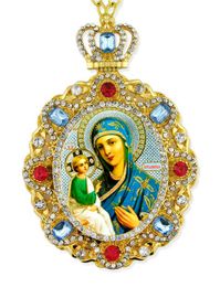 Virgin of Jerusalem, Jeweled  Icon Ornament with Chain
