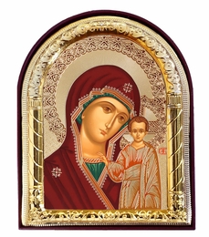 Virgin of Kazan, Arched Orthodox Icon with Stand