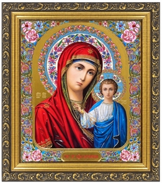 Virgin of Kazan, Framed Gold Foil Icon Covered with Glass
