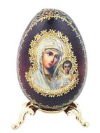 Virgin of Kazan Icon Egg on Gold Metal Stand