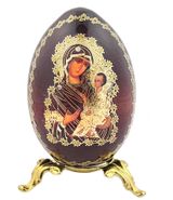 Virgin of Smolensk Icon Egg on Gold Metal Stand