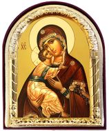 Virgin of Vladimir, Arched Orthodox Icon with Stand