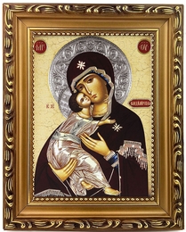 Virgin of Vladimir, Wooden Frame Orthodox Icon with Stand