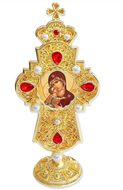 Virgin of Vladimir, Jeweled Standing Cross, 7 Inch