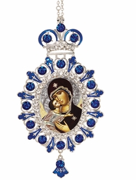 Virgin of Vladimir, Jeweled  Icon Ornament with Chain