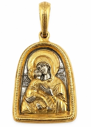 Virgin of Vladimir, Sterling Silver,Gold Plated Reversible Pendant Medal 
