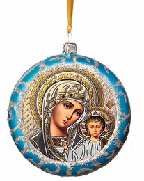 Virgin of Kazan, Round Christmas Ornament, Blue