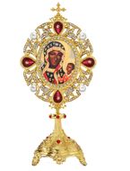 Virgin Mary Czestochowa Icon in Pearl Jeweled Shrine - Monstrance Style